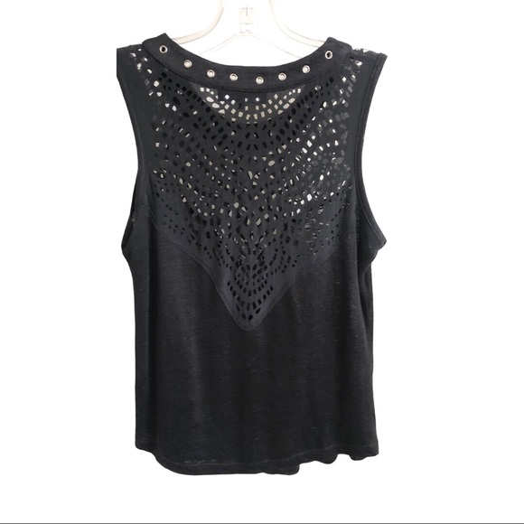 GENERATIONLOVE Black Linen Laser Cut Tank Top XS - Picture 2 of 7